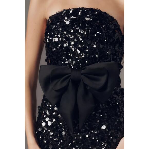 Ieena Mac Duggal Black Strapless Sequin Evening Gown With Bow Sz 6 NWT - Picture 7 of 10